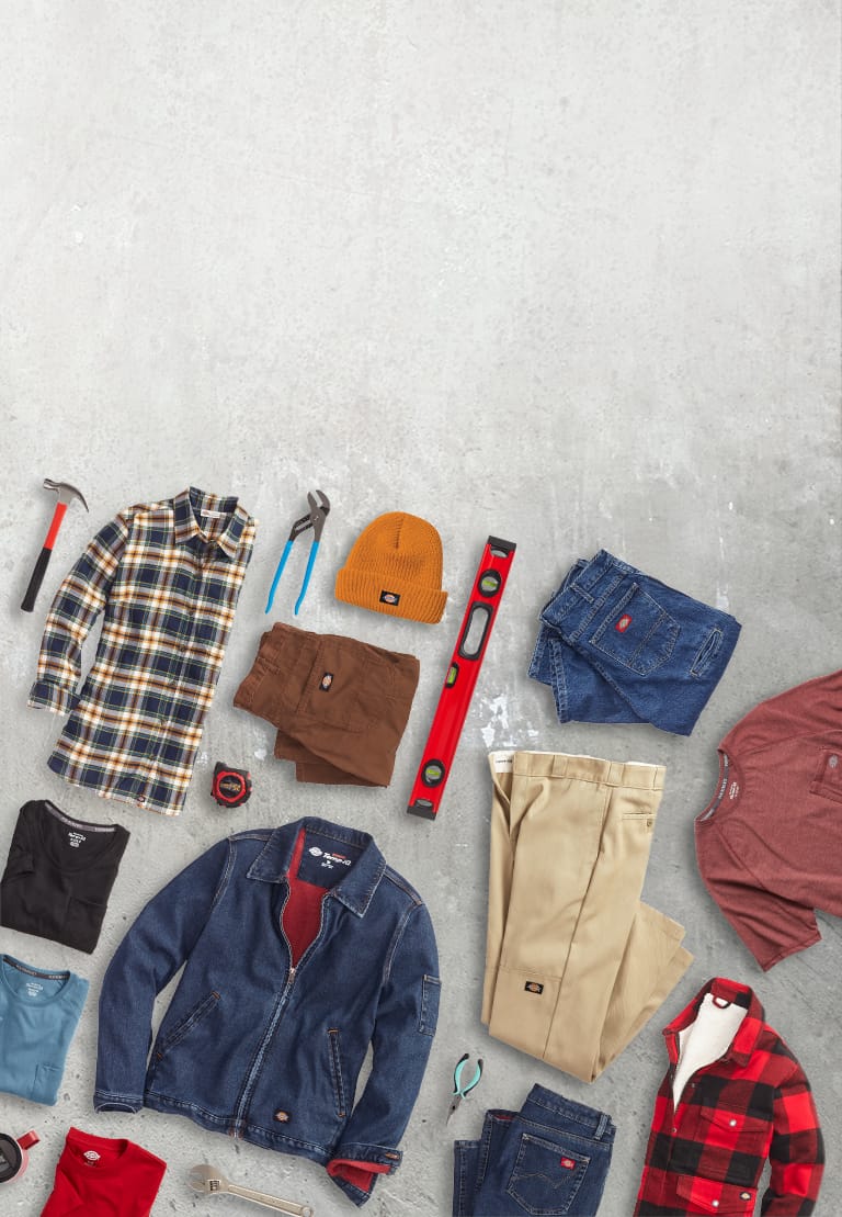 textured background with various dickies products lying on the background surface