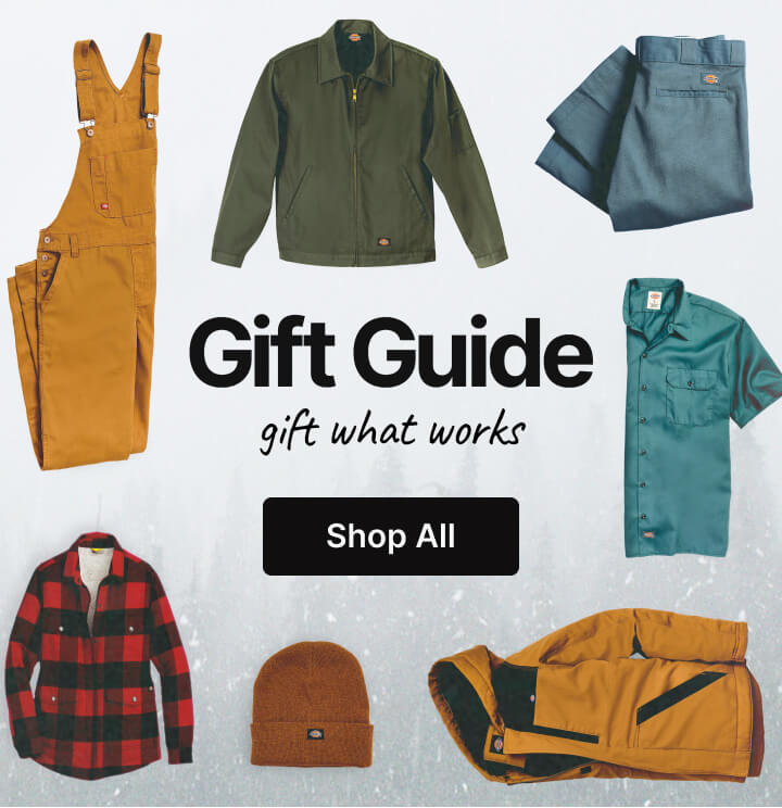 A collage of products showcased for the Dickies Gift Guide.
