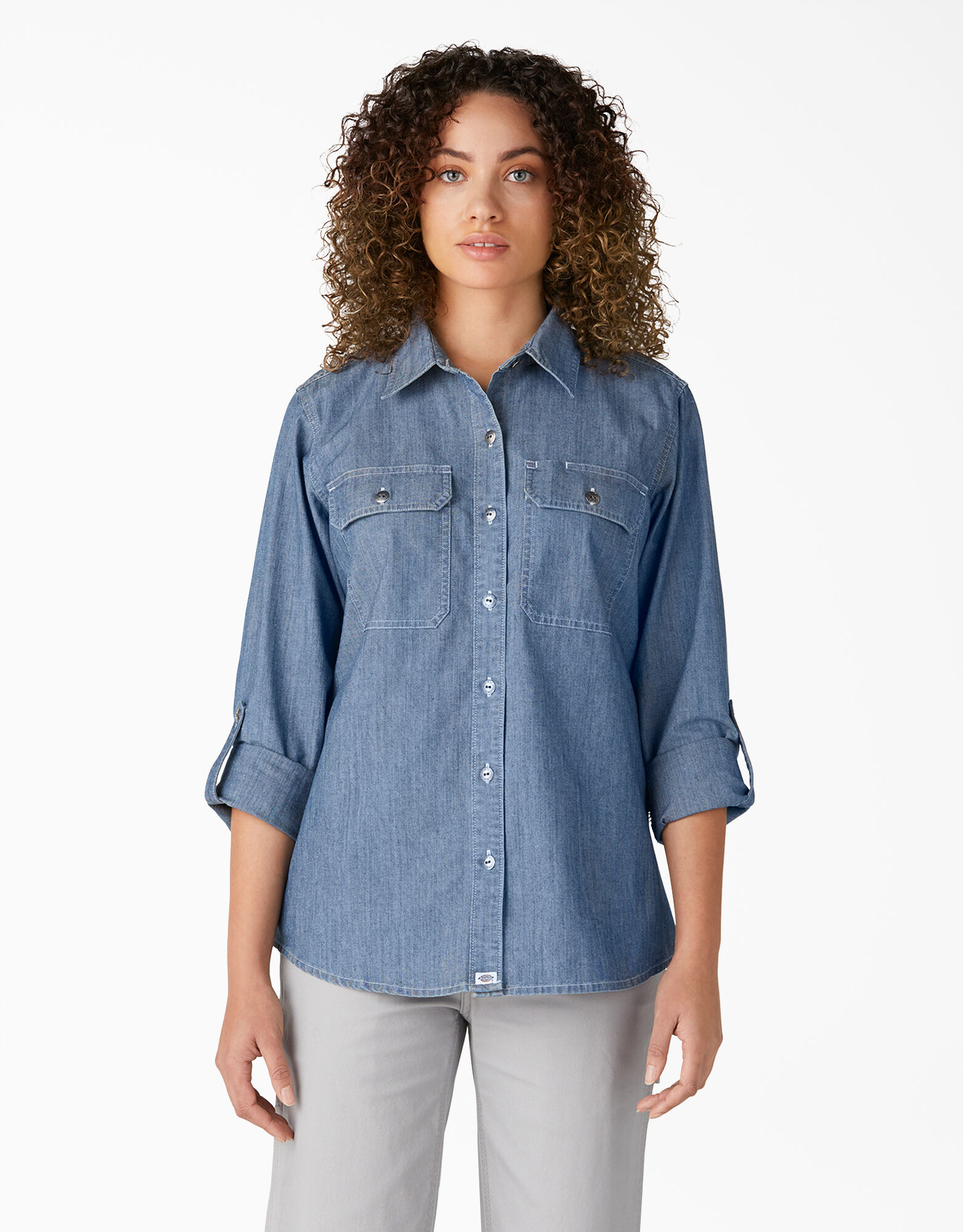 Long Sleeve Chambray Roll-Tab Work Shirt
